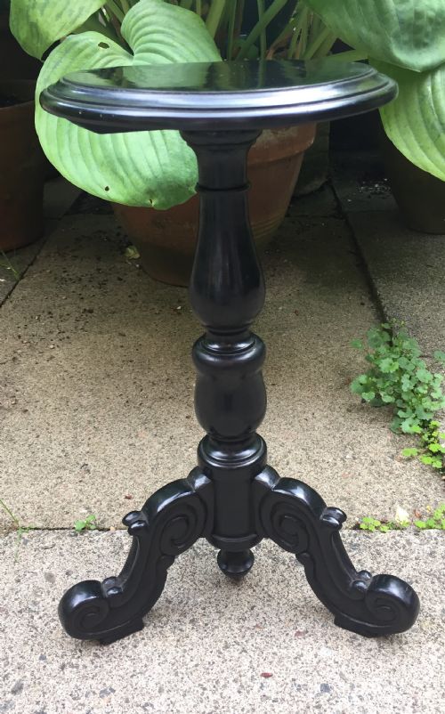 Mid C19th Anglo-indian Carved Ebony Miniature Tripod Table or Candlestand .