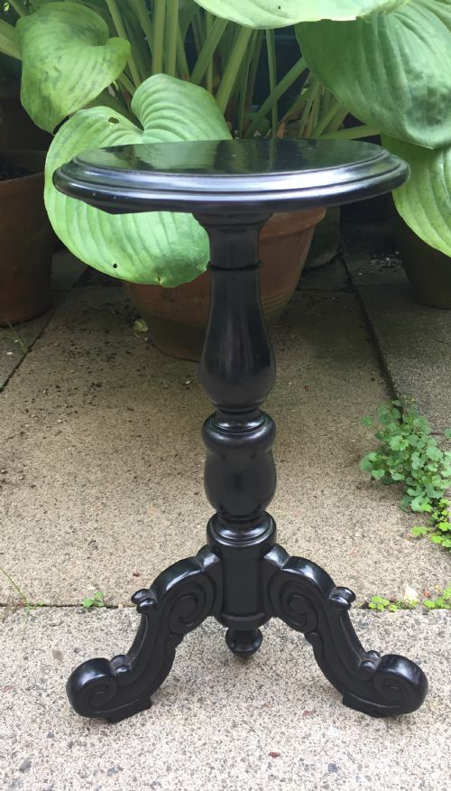 fig 1. Mid C19th Anglo-Indian carved ebony miniature tripod table or candlestand .