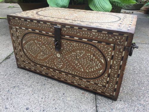 Mid C19th Indian Hoshiarpur Ebony and Bone-inlaid Chest or Trunk .