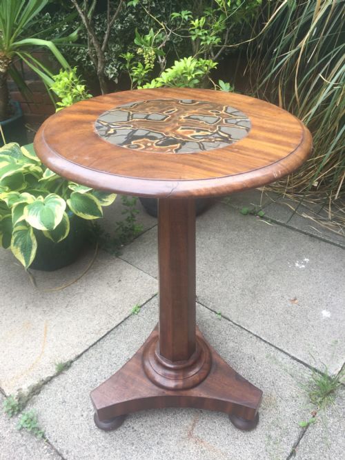 Decorative C19th William IV Period Mahogany Occasional or Lamp Table with Rare and Unusual Inset Specimen Marble "Turtle-stone" Top.