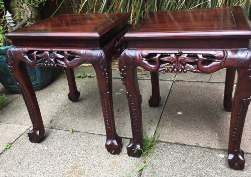 Pair of Late C19th/early C20th Chinese Carved Rosewood or Hardwood Lamp or End Tables.