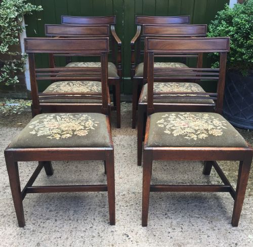 fig 1. Set of 6 late C18th George III period mahogany dining chairs.