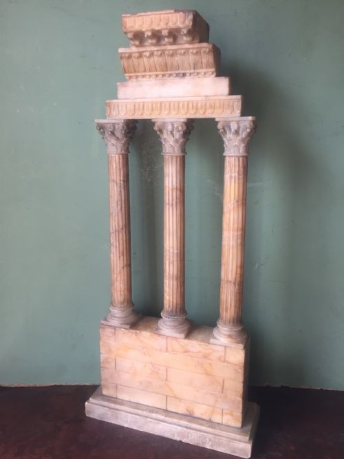 Finely Carved Italian Late C19th Alabaster 'Grand Tour' Souvenir Model of the Temple of Castor & Pollux .