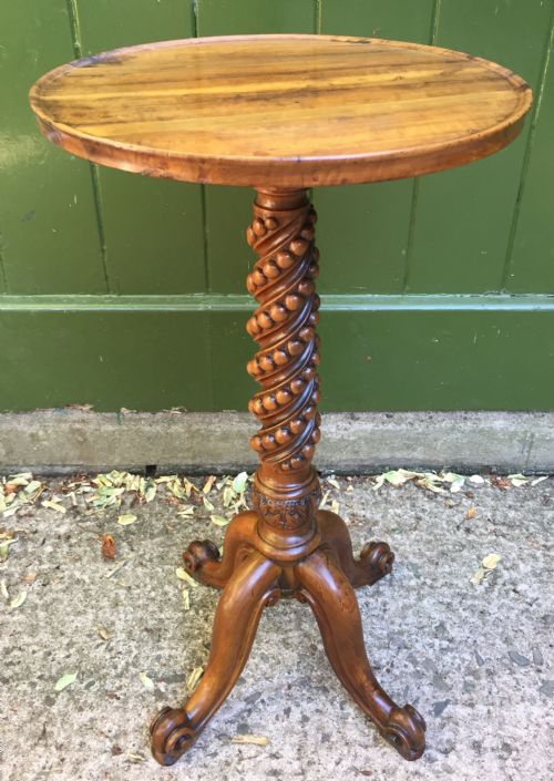 Rare Mid C19th Olive-wood Wine Table or Candle-stand on a Quadruple Support Base.
