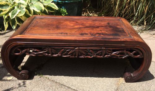 Late C19th Chinese Qing Dynasty Carved Hardwood 'Kang' or Opium Table of Scroll-end Design.