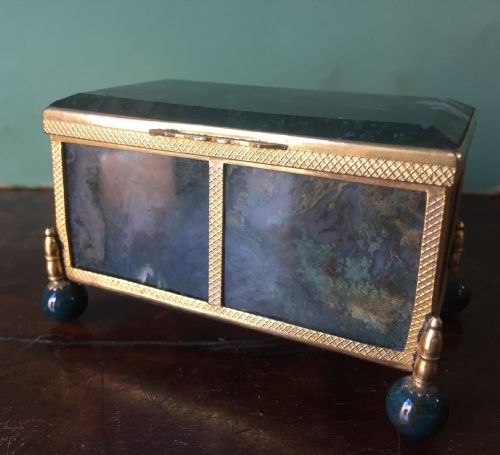 Late C19th/early C20th Austro-hungarian Gilt-brass Framed Green Moss-agate Casket.