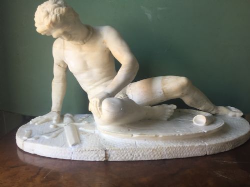 Late C19th Italian Carved Alabaster "Grand Tour" Souvenir Sculpture After the Antique, "The Dying Gaul" in as Found , Country-house Condition.