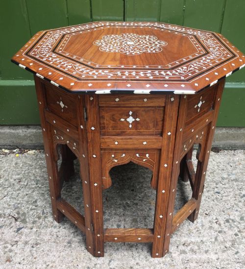 Late C19th Anglo-indian Hoshiarpur Ivory Inlaid Octagonal Shisham Table.