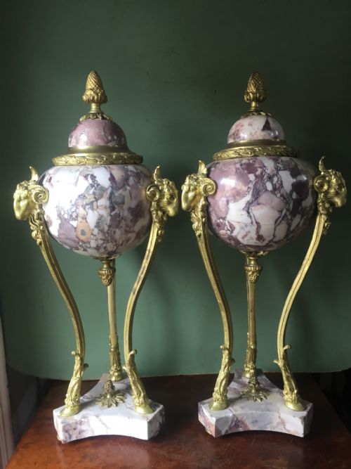 Large Pair of Late C19th /Early C20th French Marble 'Breche Violette' Ormolu-mounted Vases in the C18th Neo-classical Style .