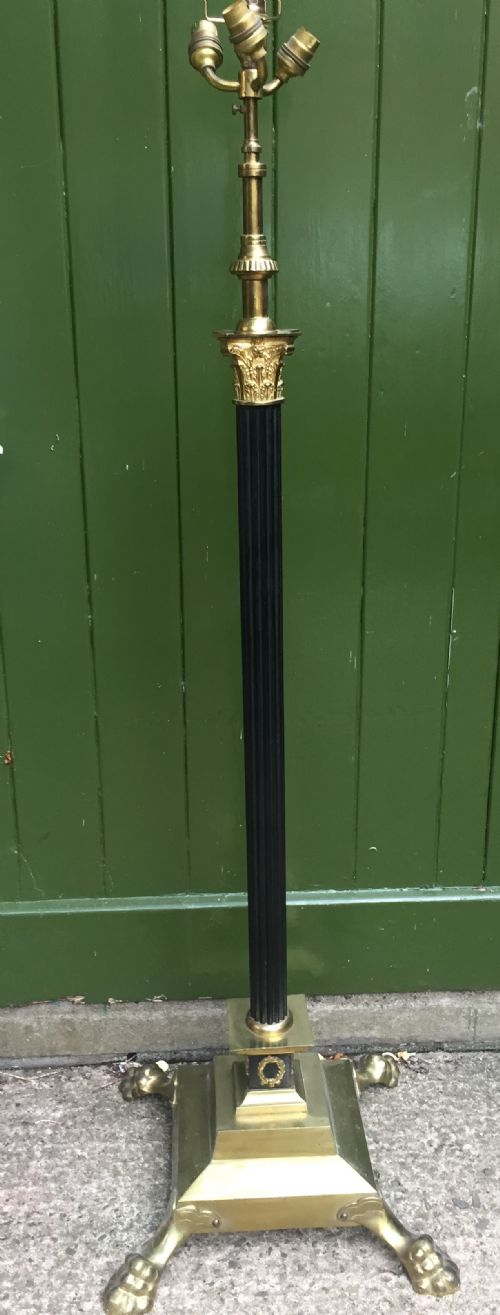Early C20th Empire Style Adjustable Height Reeded Column Standard Lamp with Corinthian Capital.