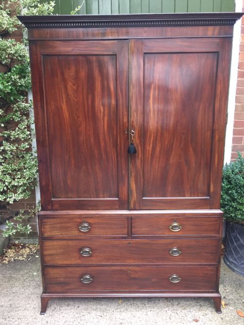Late C18th George III Period Mahogany Linen Press/ Wardrobe Attributed to Gillows of Lancaster.