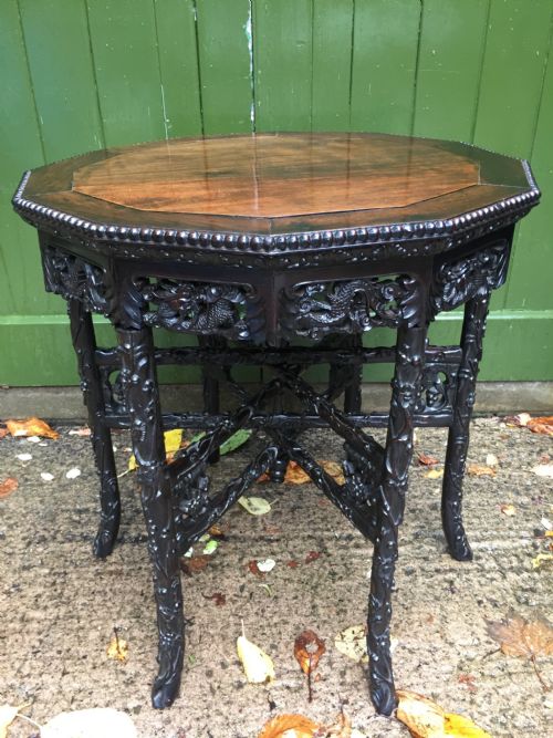 Superb Quality Late C19th Chinese Qing Dynasty Carved Hardwood Occasional Table on Folding Base.