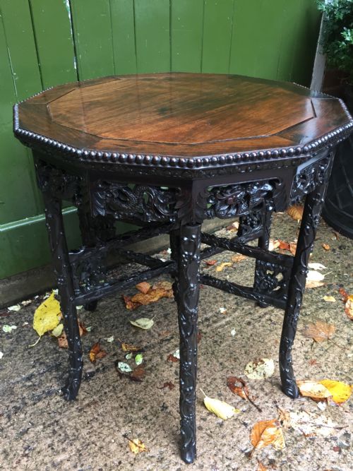 fig 1. Superb quality late C19th Chinese Qing Dynasty carved hardwood occasional table on folding base.