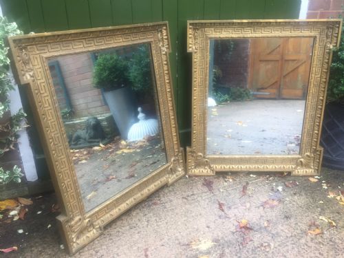Pair of Early C19th Georgian Revival Gilt-framed Mirrors in the Manner of William Kent in the Palladian Architectural Style .