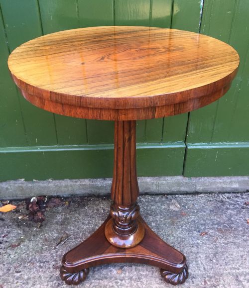 fig 1. Early C19th George IV period circular rosewood pedestal lamp , wine or occasional table.