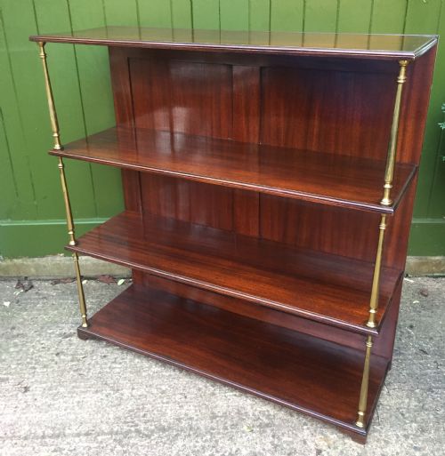 Late C19th Mahogany and Brass Column Support 3-Tier Open Book-shelves or Display Stand .
