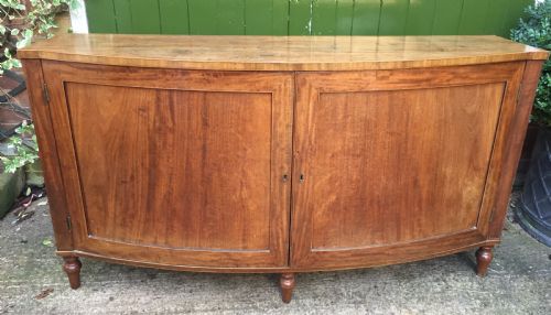 Elegant Late C18th George III Period Mahogany Bow-fronted 2-Door Side Cabinet of Restrained Design and Rare Narrow Proportions.