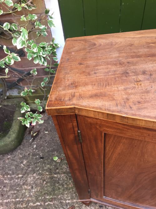 fig 1. Elegant late C18th George III period mahogany bow-fronted 2-door side cabinet of restrained design and rare narrow proportions.