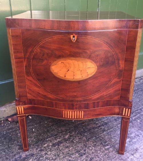 fig 1. Late C18th George III period Sheraton design mahogany wine cellarette with box-wood and satinwood inlay.