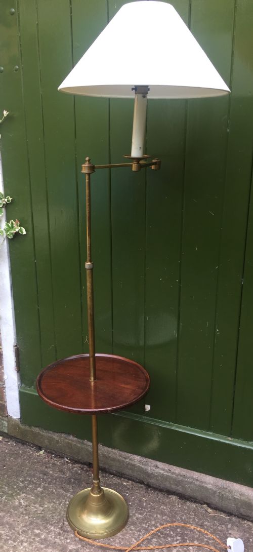 fig 1. Stylish and practical early C20th brass and mahogany reading lamp with articulated lateral arm and adjustable height column .