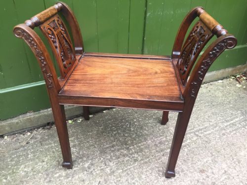 Interesting and Decorative Late C19th/early C20th Chinese Export Carved Hardwood Music Stool or Seat of Western Influenced Design .
