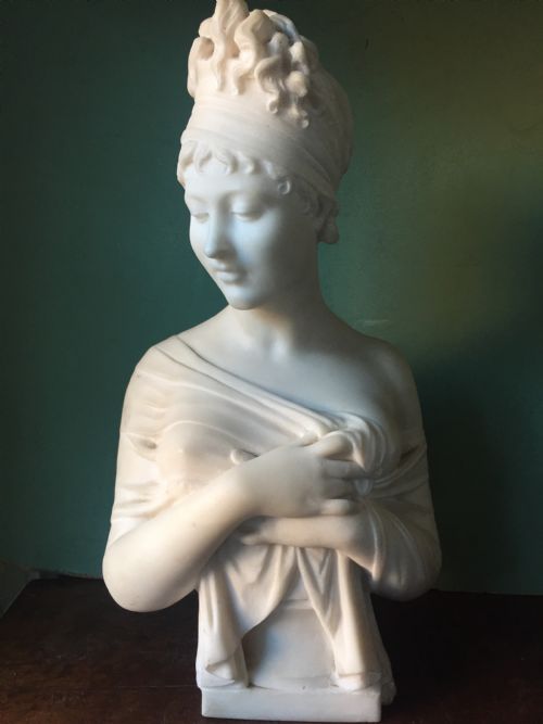 C19th French Carved Marble Bust of Madame Juliette Recamier , After the Original Study by Joseph Chinard.