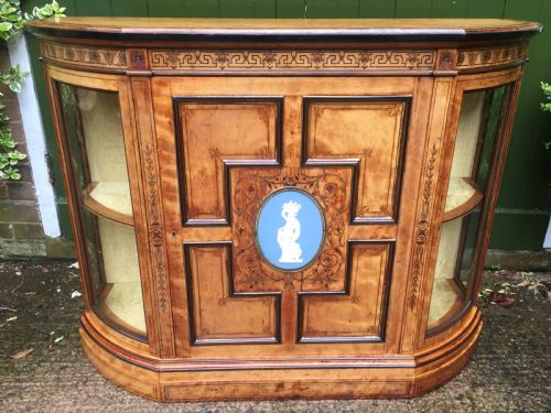 fig 1. Fine quality signed C19th satin-birch side cabinet or credenza with inlay in the manner of Owen Jones.