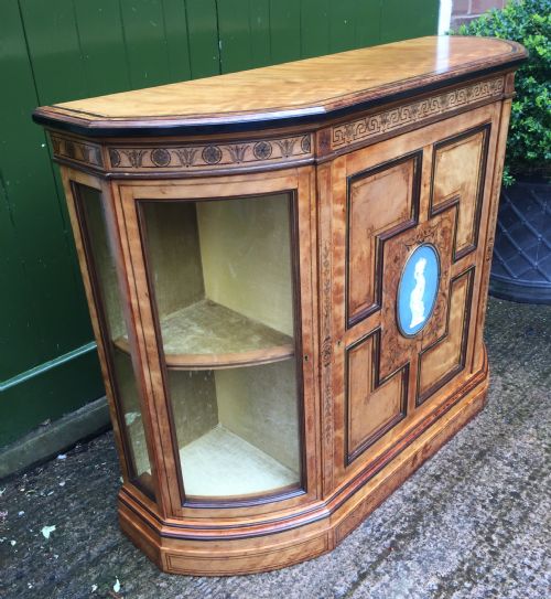 fig 3. Fine quality signed C19th satin-birch side cabinet or credenza with inlay in the manner of Owen Jones.