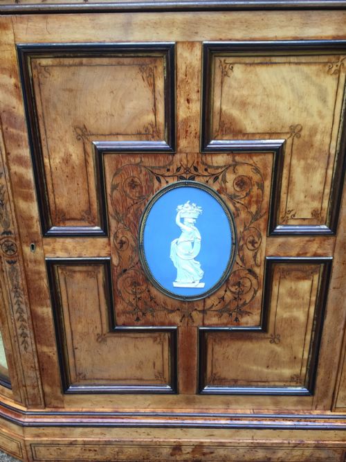 fig 5. Fine quality signed C19th satin-birch side cabinet or credenza with inlay in the manner of Owen Jones.