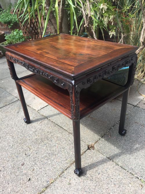fig 1. Late C19th Chinese Qing Dynasty carved hardwood 2-tier centre table of freestanding design.