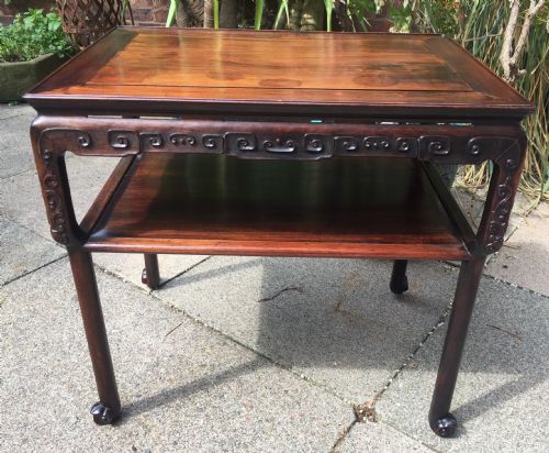 Late C19th Chinese Qing Dynasty Carved Hardwood 2-Tier Centre Table of Freestanding Design.