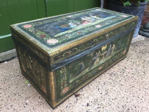 fig 2. Fine C19th Chinese export decorated leather and brass-bound camphor trunk.