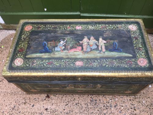 fig 4. Fine C19th Chinese export decorated leather and brass-bound camphor trunk.