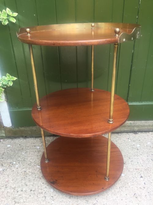 fig 1. C19th Military campaign teak and brass circular 3-tier etagere .