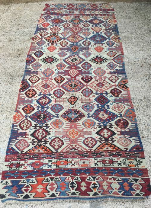 Late C19th / Early C20th Kilim Rug of Traditional Geometric Pattern in Beautifully Subtle Colours.