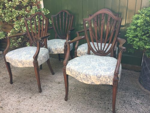 fig 1. Set of 4 late C19th mahogany armchairs of C18th revival Hepplewhite design.