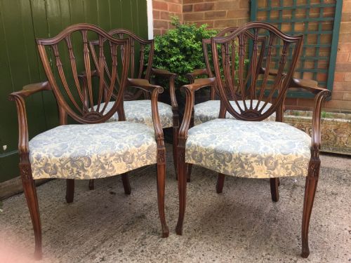 Set of 4 Late C19th Mahogany Armchairs of C18th Revival Hepplewhite Design.