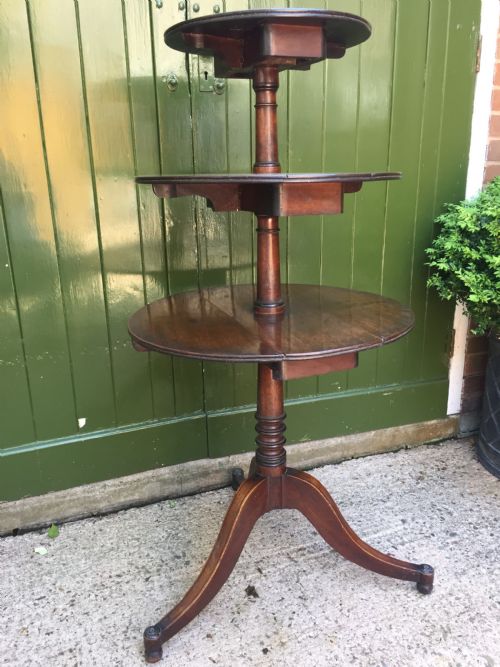 LATE C18TH GEORGE III PERIOD MAHOGANY DROPLEAF FOLDING 3TIER CIRCULAR 'DUMBWAITER' - ADDITIONAL PHOTO 1