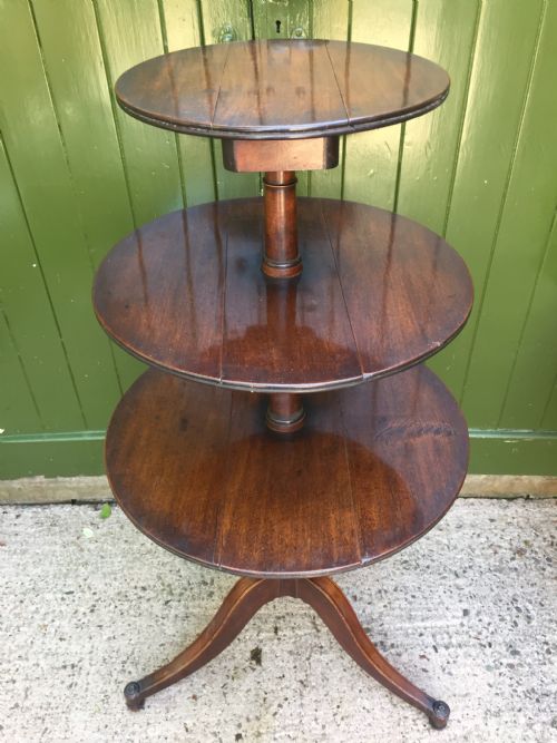 LATE C18TH GEORGE III PERIOD MAHOGANY DROPLEAF FOLDING 3TIER CIRCULAR 'DUMBWAITER' - ADDITIONAL PHOTO 2