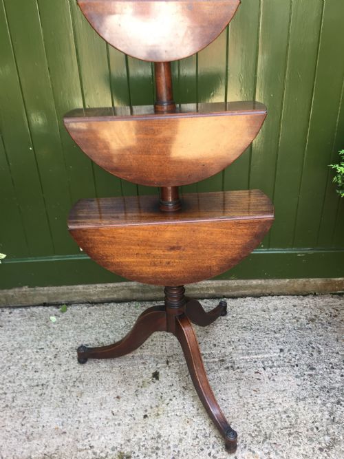 LATE C18TH GEORGE III PERIOD MAHOGANY DROPLEAF FOLDING 3TIER CIRCULAR 'DUMBWAITER' - ADDITIONAL PHOTO 7
