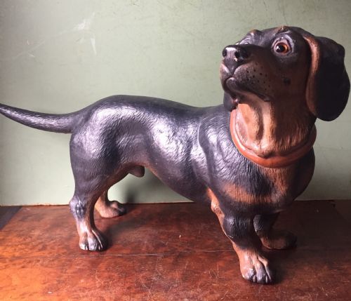 Late C19th Austrian Decorated Terracotta Study of a Miniature Dachshund.