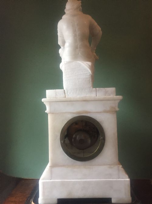 C19TH ITALIAN CARVED ALABASTER MANTEL CLOCK FITTED WITH A FRENCH MOVEMENT UNDER GLASS DOME - ADDITIONAL PHOTO 15