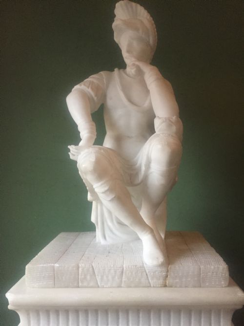 C19TH ITALIAN CARVED ALABASTER MANTEL CLOCK FITTED WITH A FRENCH MOVEMENT UNDER GLASS DOME - ADDITIONAL PHOTO 23