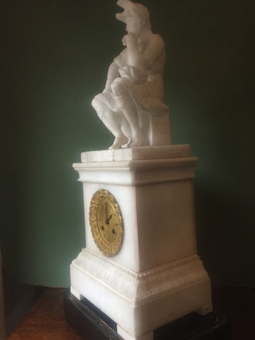 C19TH ITALIAN CARVED ALABASTER MANTEL CLOCK FITTED WITH A FRENCH MOVEMENT UNDER GLASS DOME - ADDITIONAL PHOTO 25