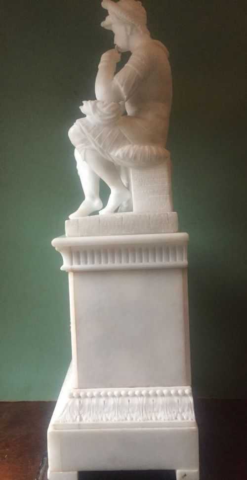 C19TH ITALIAN CARVED ALABASTER MANTEL CLOCK FITTED WITH A FRENCH MOVEMENT UNDER GLASS DOME - ADDITIONAL PHOTO 9