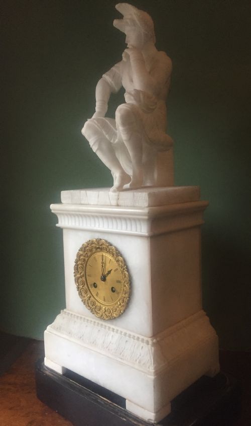 C19TH ITALIAN CARVED ALABASTER MANTEL CLOCK FITTED WITH A FRENCH MOVEMENT UNDER GLASS DOME - ADDITIONAL PHOTO 8