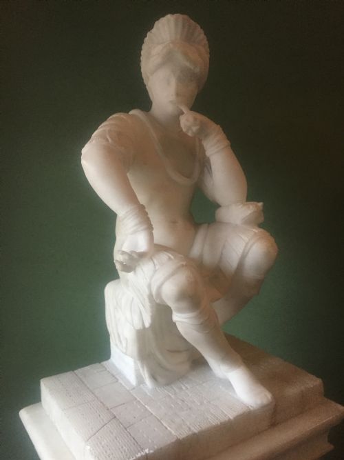C19TH ITALIAN CARVED ALABASTER MANTEL CLOCK FITTED WITH A FRENCH MOVEMENT UNDER GLASS DOME - ADDITIONAL PHOTO 27