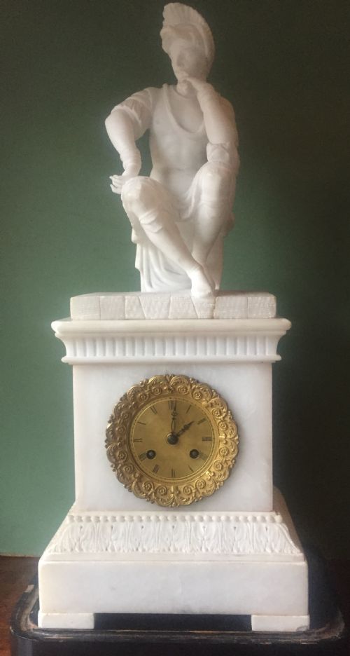 C19TH ITALIAN CARVED ALABASTER MANTEL CLOCK FITTED WITH A FRENCH MOVEMENT UNDER GLASS DOME - ADDITIONAL PHOTO 28