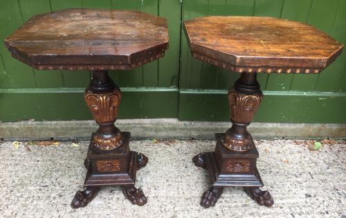 Pair of C19th Italian Tuscan Walnut and Parcel-gilt Tables in the C17th Renaissance Style .