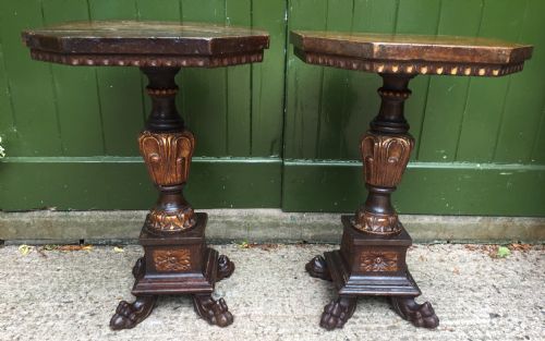 fig 1. Pair of C19th Italian Tuscan walnut and parcel-gilt tables in the C17th Renaissance style .